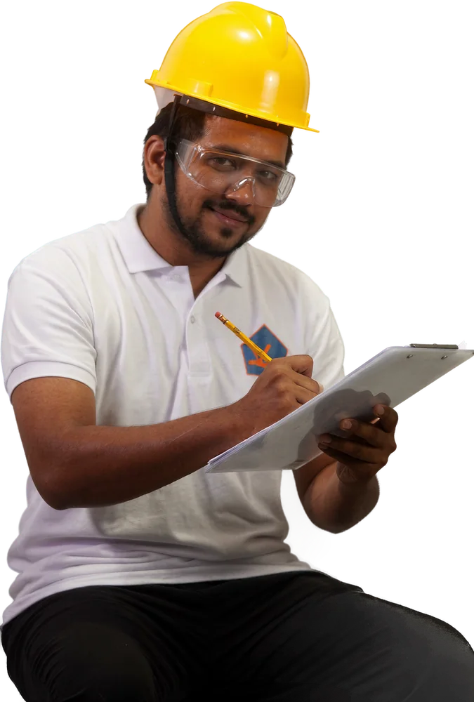 A KuyaYos tradesperson in uniform holding a clipboard